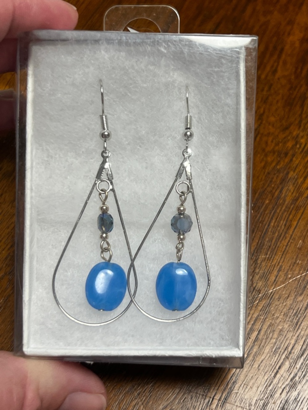 NWOT Handmade blue and silver teardrop dangle earrings